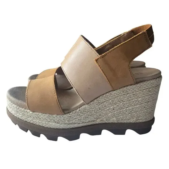Sorel Joanie II Slingback Wedge Camel Leather Tan Strappy Platform Sandal US 6.5 - Picture 4 of 9
